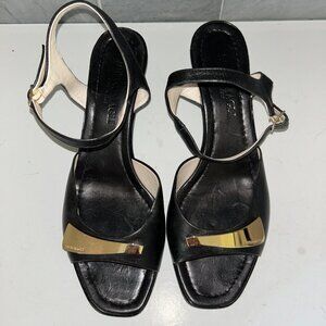 Bruno Magli Black Leather Ankle Strap Sandal,Block Heel, Italy, 9.5 Women